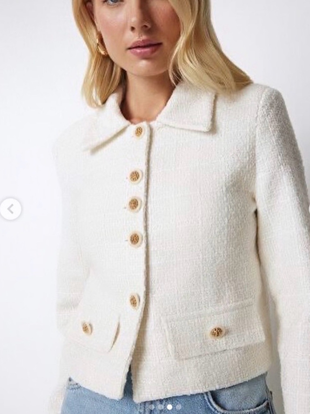 ZARA Women’s Cream Bouclé Button-Front Jacket size XS